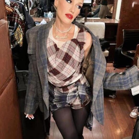 Vivienne Westwood Red Plaid Drunken Midi Pencil Drape Skirt - Picture 8 of 8